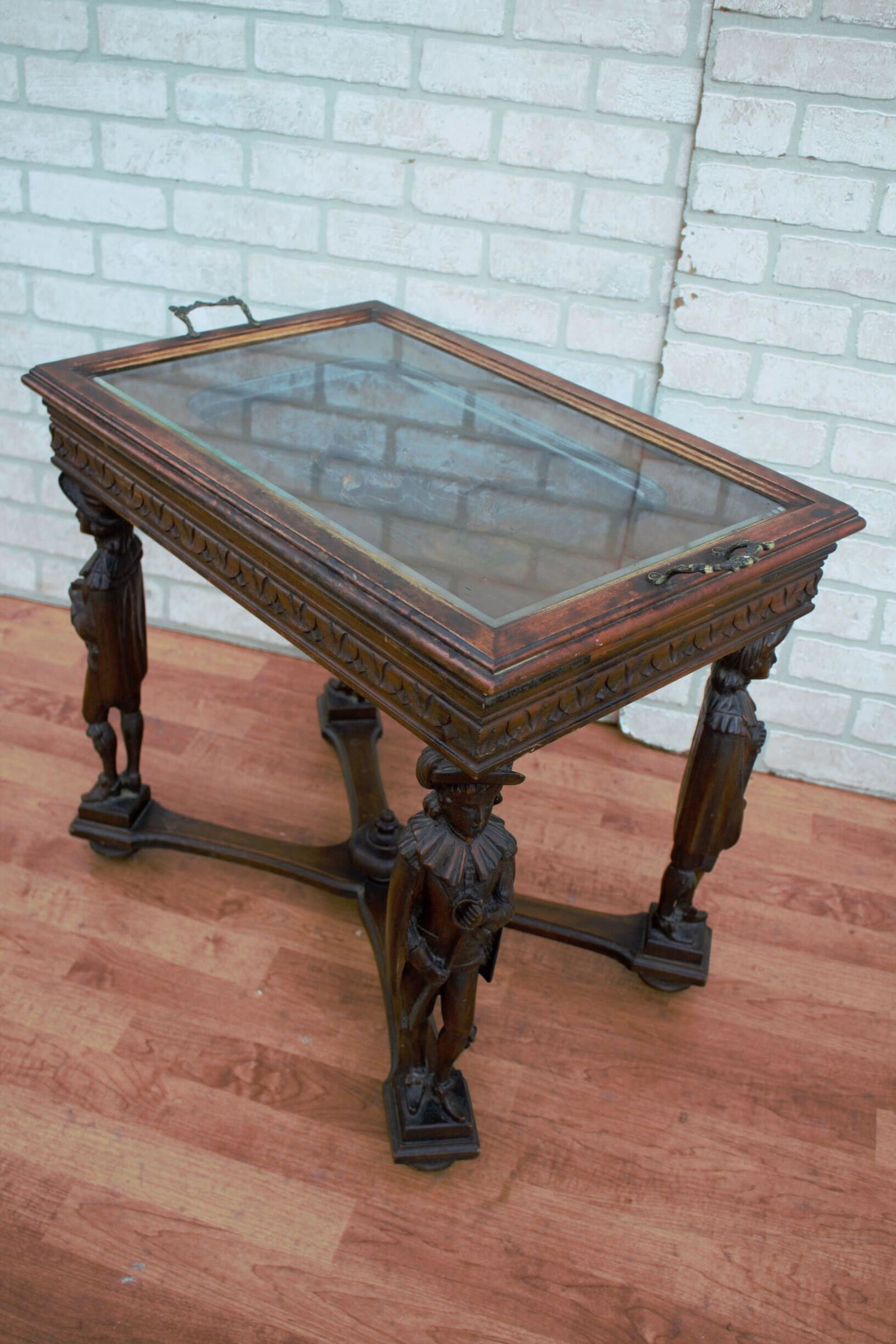 French Renaissance Carved Ornate Glass Tray Top Figural Coffee Table (1 of 10)