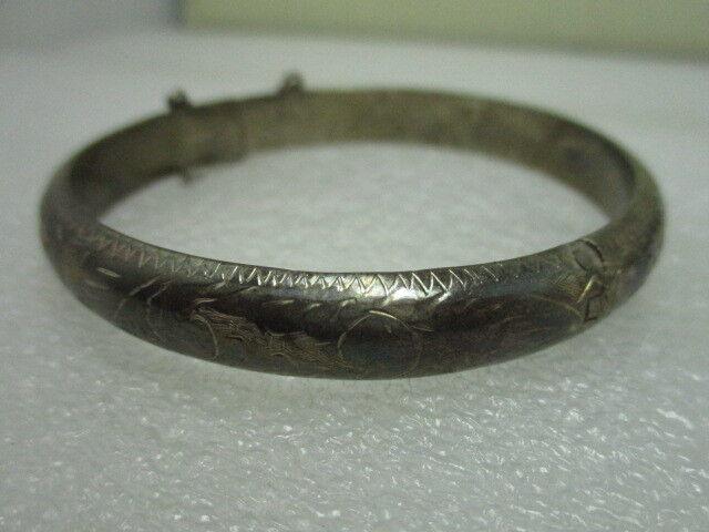 Vintage Sterling Silver Hinged Clamper Bracelet, 7", etched, 9mm wide, 12.22 gr (1 of 6)