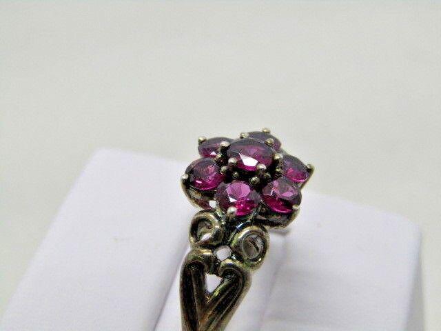 Vintage Sterling Created Amethyst Ring, Tiered Cluster, Sz 10, 5.23gr. (1 of 6)