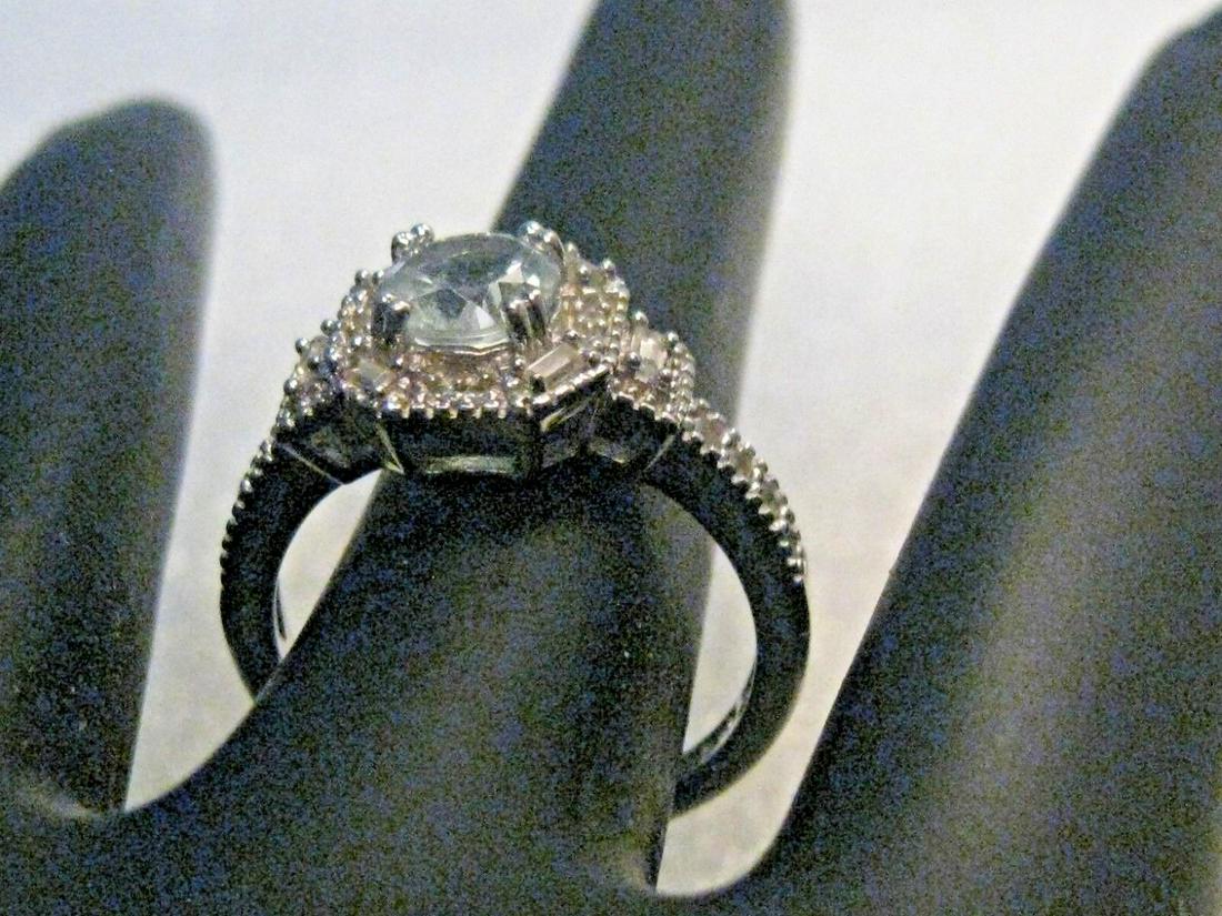 Sterling Silver Pale Blue Ring, Halo, Clear Stones, size 7, 3.58 grams, Baguette (1 of 10)