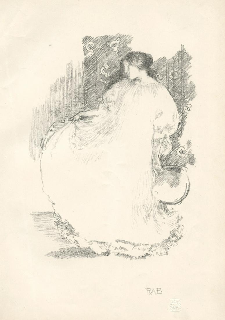 Robert Anning Bell original lithograph "Study in Movement": Medium: original lithograph. Published in London in 1898 by The Studio. This beautiful lithograph on wove paper measures 11 x 7 3/4 inches (sheet size). Signed by Robert Anning Bell in the stone (not