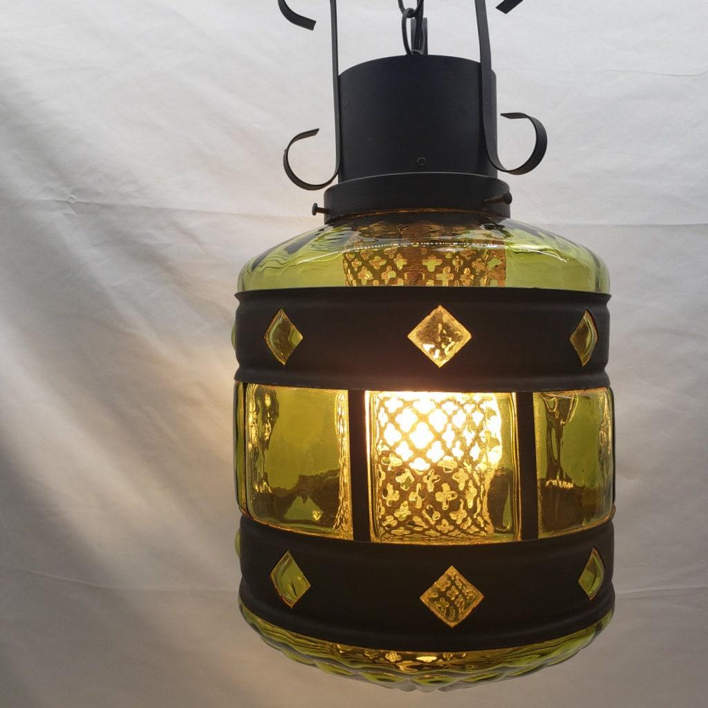 Vintage Swag Lamp, Wrought Iron Lamp Spain Gothic Hanging Lamp Large Swag Plug In Light Green Art (1 of 8)