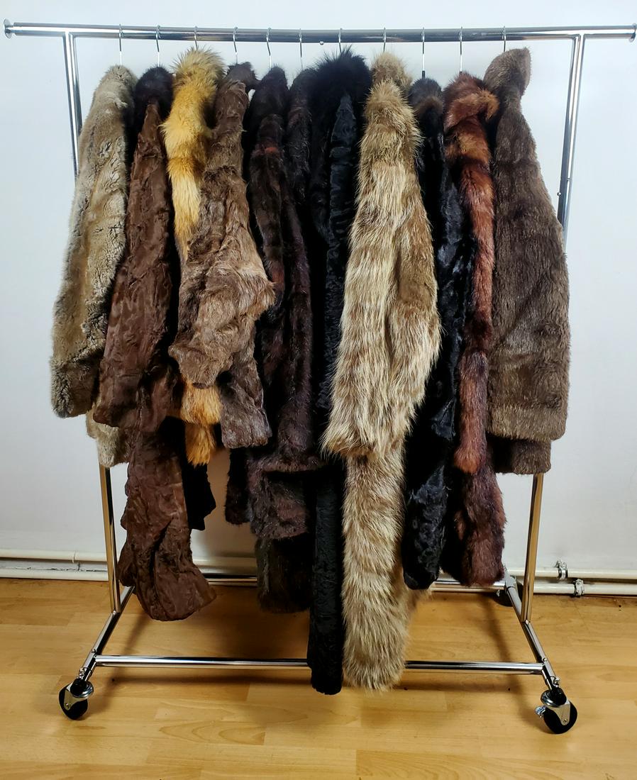 COLLECTION OF 12 REAL FUR COATS/JACKETS: Title: COLLECTION OF 12 REAL FUR COATS/JACKETS Dimension: This lot contains:lamb, muskrat, fox, mink, raccoon, nutria;Size S-L Additional Information: We offer in house shipping - Fedex shipping = $26