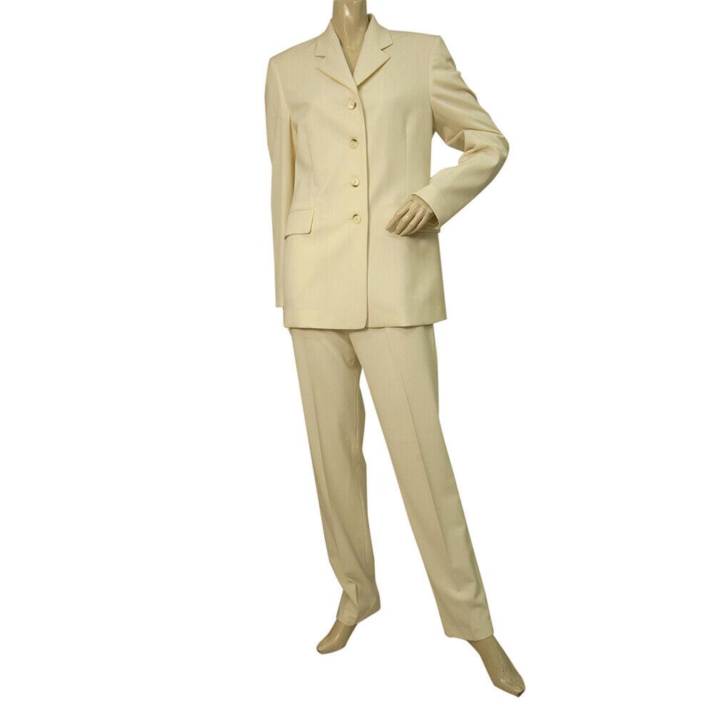 Facile Vanilla Cream Woolen Blazer Jacket Top & Pants Trousers Suit Set size 42 (1 of 8)