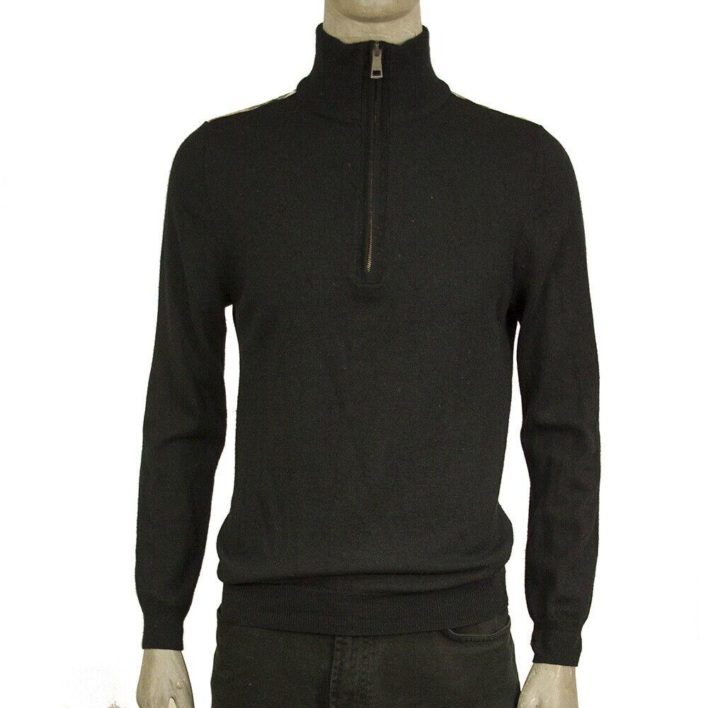 Burberry Brit Blue Black Sweater 100% Merino Wool Zipper Knit Men's Top size L (1 of 7)