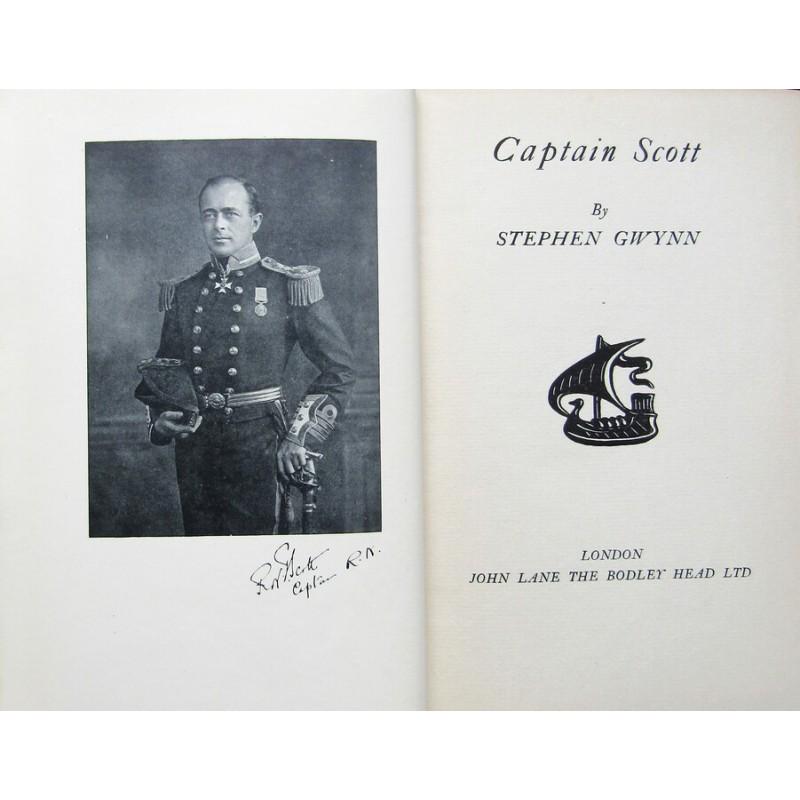 Captain Scott: FIRST EDITION. Publishers navy cloth with blind-stamped gilt and black vignette. Gilt title to spine. Colour top page-block, others untrimmed. Frontispiece portrait plate. Title vignette. Tells of the