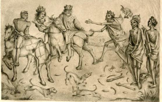 The three living and the three dead kings - Amand Durand heliogravure c.1870: The three living and the three dead kings Engraver: Amand-Durand (1831-1905). Artist: after Master of the Housebook (last quarter of the 15th century). Media / technique: Heliogravure Etching - etched