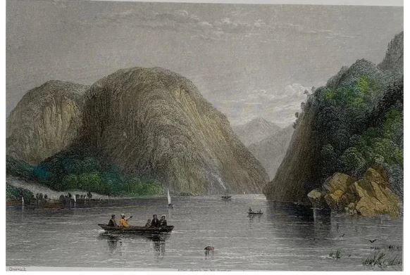 Antique engraving. Rogers' Slide, lake George. After Thomas Creswick. Engraved by John Cousen (1839) (1 of 4)