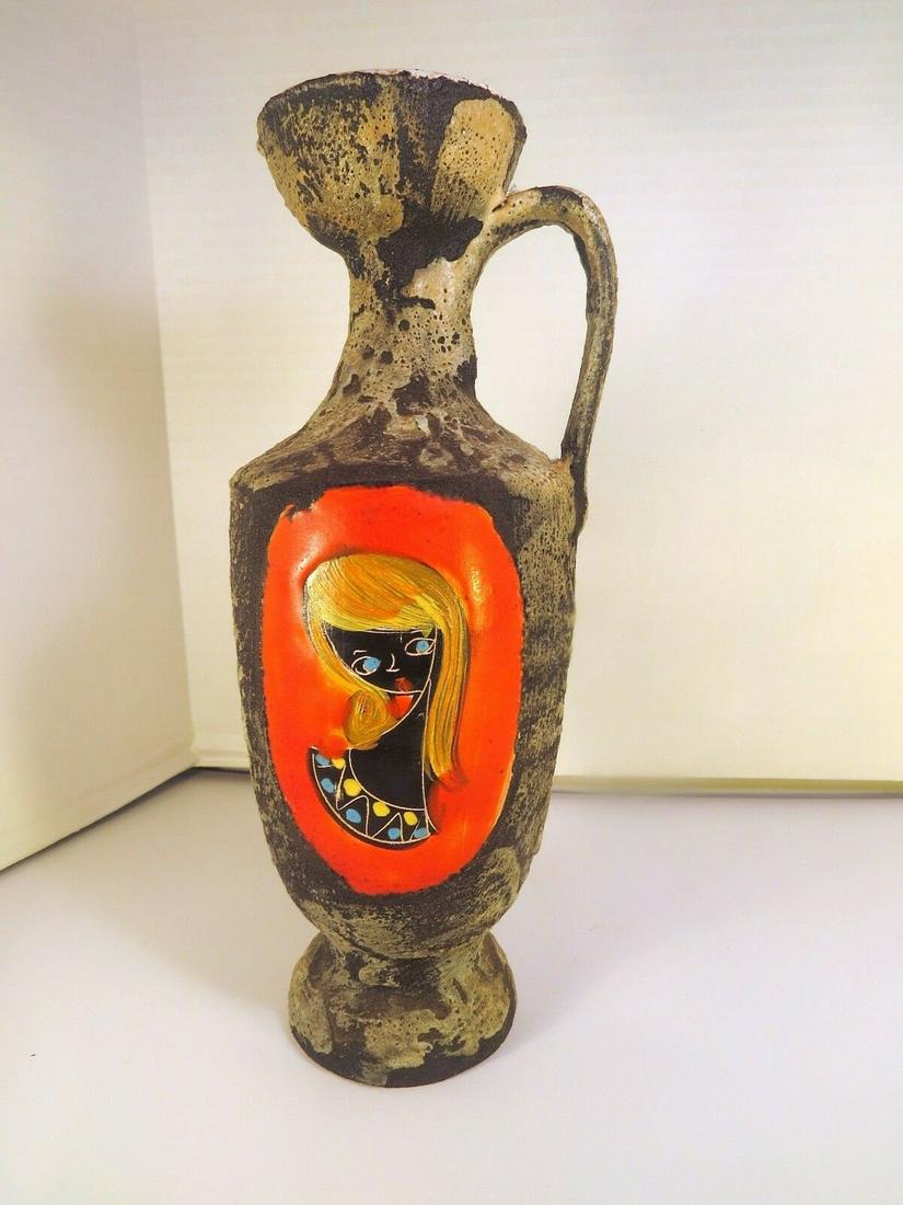 Mid Century Modern San Marino Fat Lava Vase Pitcher Bust Lady (1 of 8)