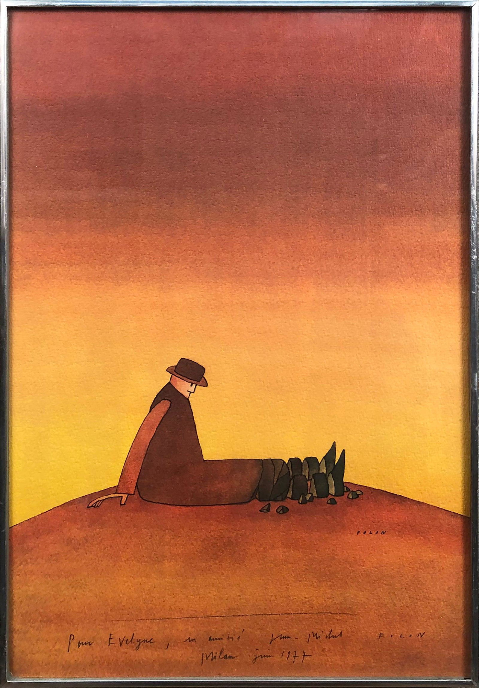 Jean-Michel Folon - Solitude - 1977 Lithograph - SIGNED 16.75" x 11.75" (1 of 4)