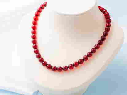 Ruby Red Amber Necklace made faceted 9mm ball beads: Title: Ruby Red Amber Necklace made faceted 9mm ball beads Materials: Red amber Weight: 20 Additional Information: Unique Necklace is made of Precious Ruby Red Amber. Handmade, faceted 9mm ball shape