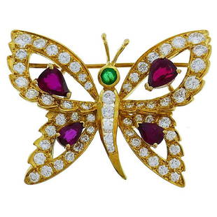 Vintage 14k Gold Butterfly Pin Brooch Clip with Diamond Ruby Emerald: Title: Vintage 14k Gold Butterfly Pin Brooch Clip with Diamond Ruby Emerald Description: Lovely colorful pin made of 14 karat yellow and white gold, set with diamonds, rubies, and emeralds. The diamon