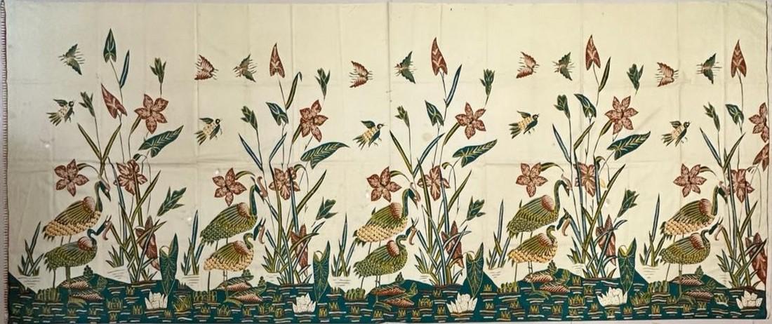 Garutan Cranes: Title: Garutan Cranes Date/Period: 1950'sMaterials: Cotton with chemical dyesDimensions in cm: 253 x 104 Description: Whilst batik from most regions in Java tend to favor intricate filler motifs, bati