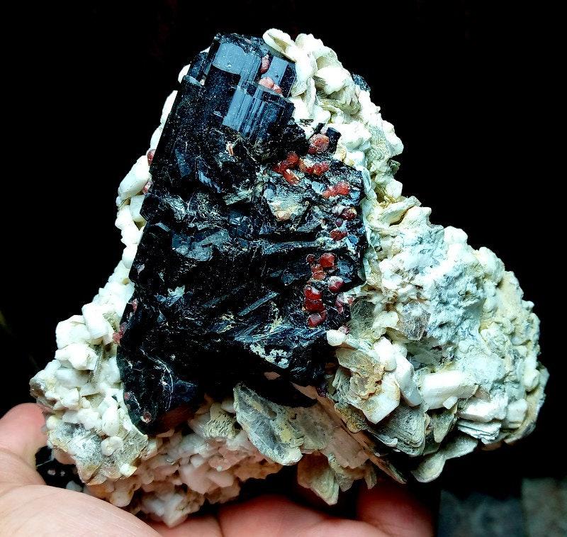 412 Grams Beautiful Cluster Of Almandine garnet On Natural Etched Black Tourmaline With Muscovite (1 of 9)