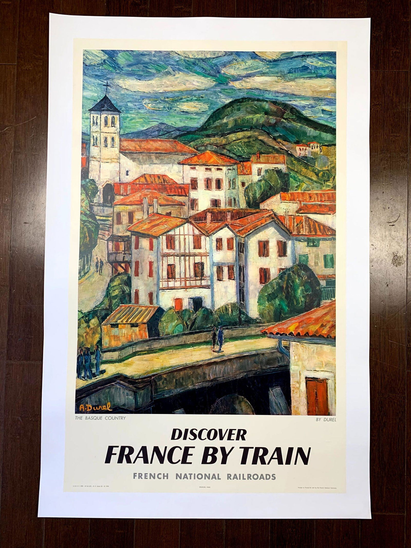 France By Train - Basque - Art By A. Lanbourg (1938) 24" X 39" French Travel Poster LB (1 of 4)