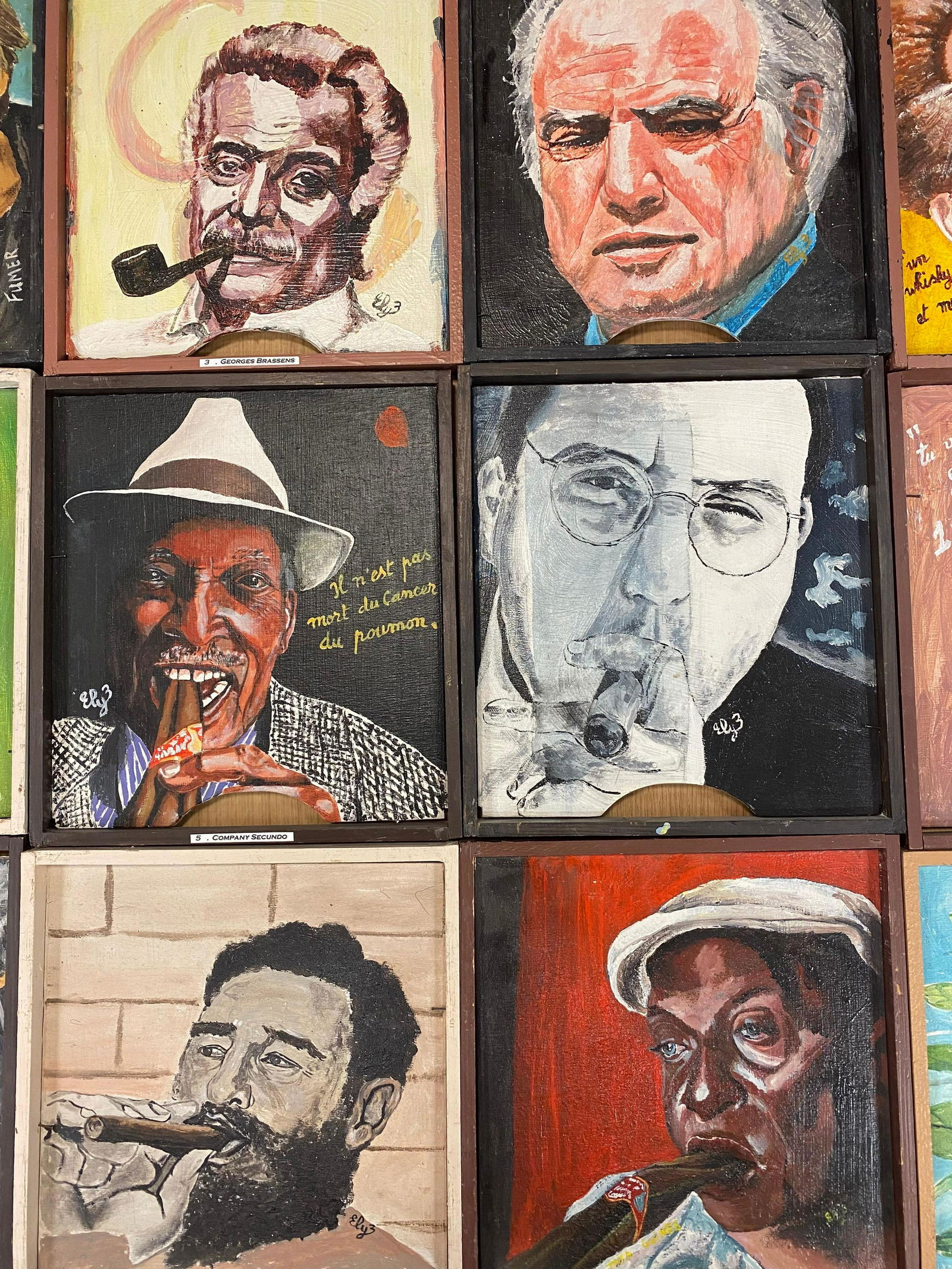 Gallery Wall Group Set of 21 Original French Oils - Portraits of Cigar Smokers - 3