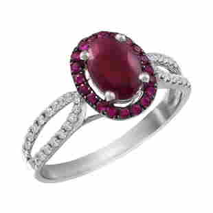 Impressive Ruby Diamond White Gold Ring: Title: Impressive Ruby Diamond White Gold Ring Description: Ring White Gold 14 K (Matching Earrings Available) Diamond 34-Round 57-0,15-4/5A Ruby 20-Round-0,155 Т(5)/5- Ruby 1-Oval-0,99 Т(