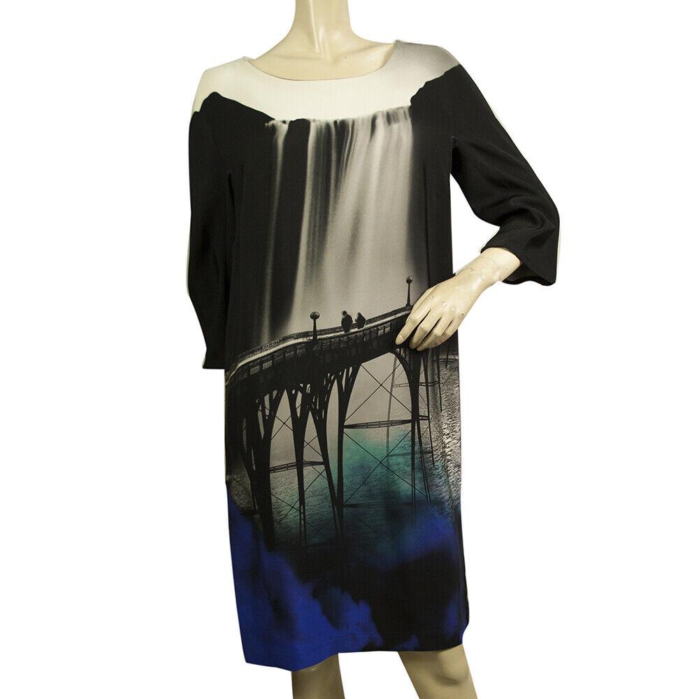 MARY KATRANTZOU Blue Black Elay San Francisco Bridge Jersey Knee Dress size 10 (1 of 5)