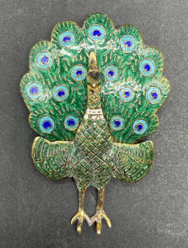 Vintage Sterling Silver Peacock Pin Enamel ARTICULATED 925 Brooch (1 of 8)