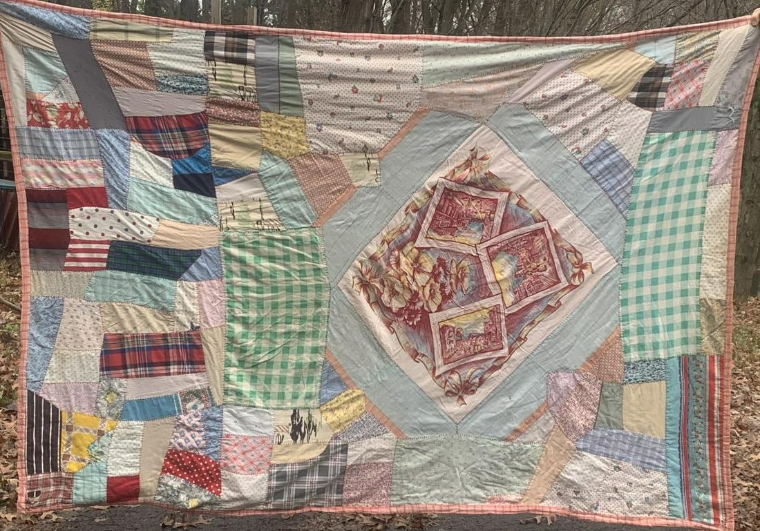 Hand Stiched Quilt Double Sided 91 x 64 (1 of 8)