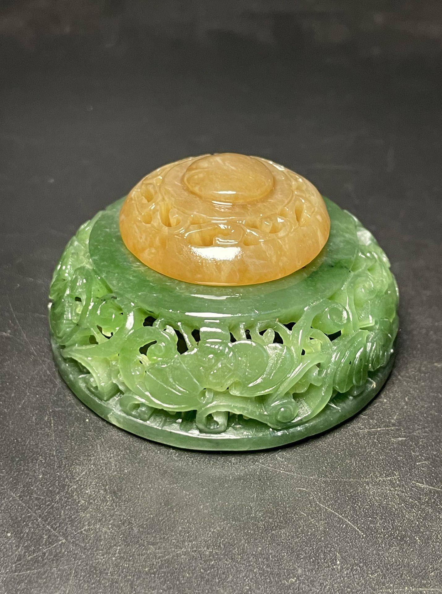 Openwork Chinese Green Hetian Jade Fortune Bat Burner (1 of 9)