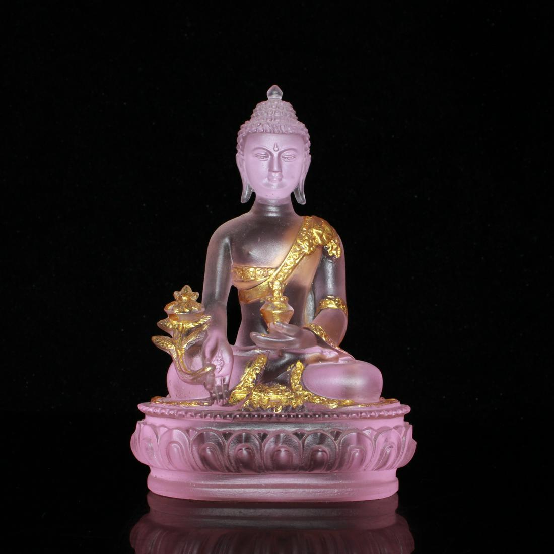 Beautiful Gilt Gold Pink Crystal Siddhartha Buddha Statue: Title: Beautiful Gilt Gold Pink Crystal Siddhartha Buddha Statue Date/Period: Origin: Dimension: Dimension: 75 x 45 x 12 (mm) 2.95 x 1.77 x 0.47(inches) Weight: 0.73 lbs/ 330 g Materials: Crystal Rese