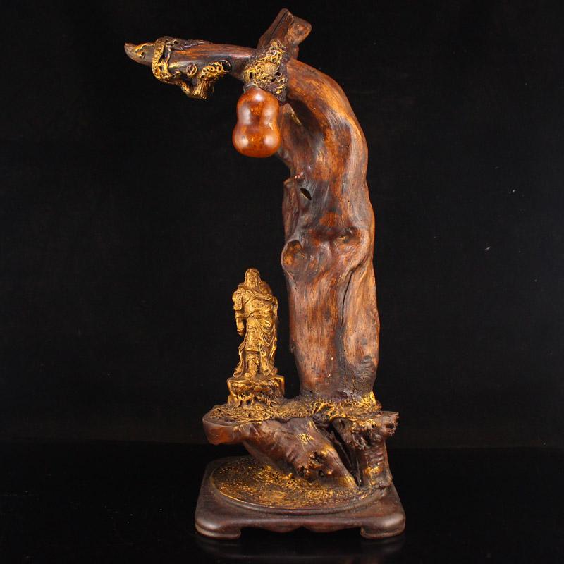 Chinese Lacquerware Thuja Sutchuenensis Wood & Gilt Gold Bronze Guangong Statue (1 of 7)