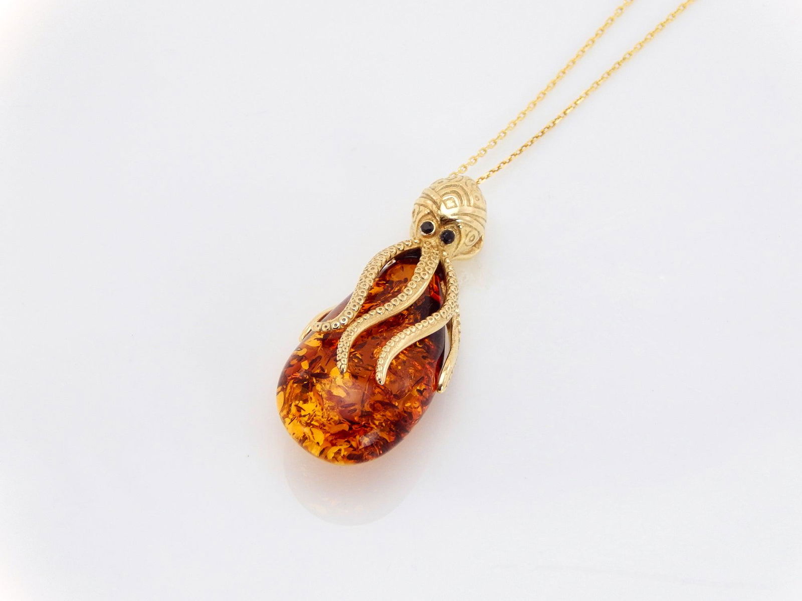 Natural Baltic Cognac Amber 14K Gold Plated Octopus Pendant Necklace (1 of 6)