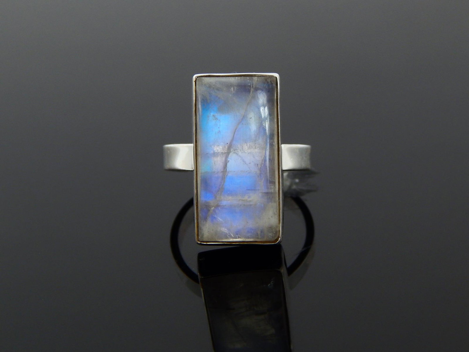 Genuine Moonstone Rectangular Cut Ring in 925 Sterling Silver (1 of 6)