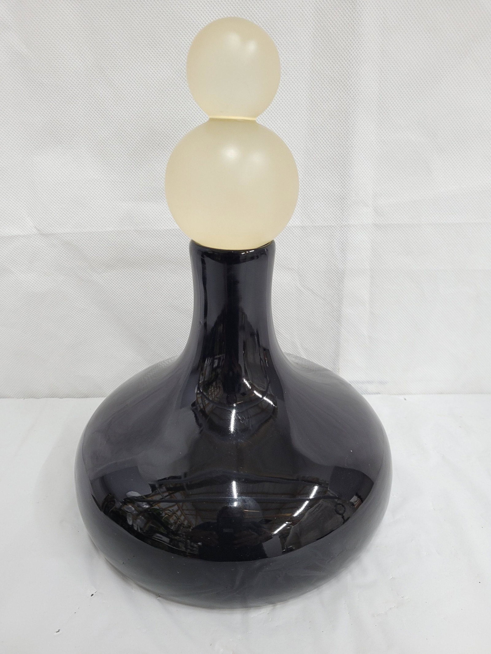Vintage Post Modern Black Ceramic Vase Geni Bottle Perfume Decanter Large Frosted Double Round (1 of 10)