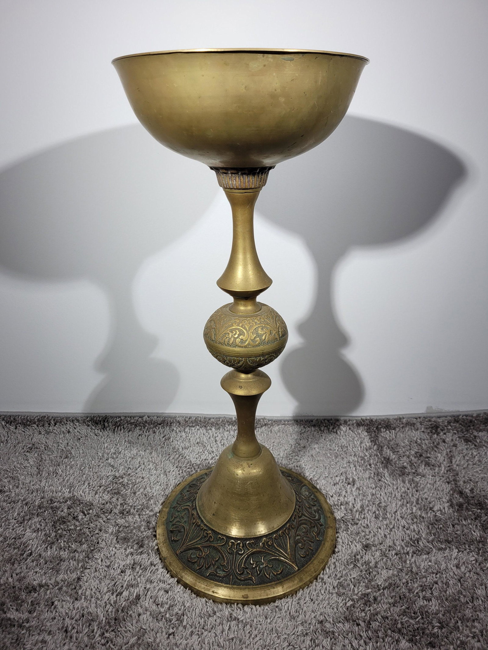 Vintage Brass Holy Water Baptism Bowl w/ Stand Holder Church Christening (1 of 10)