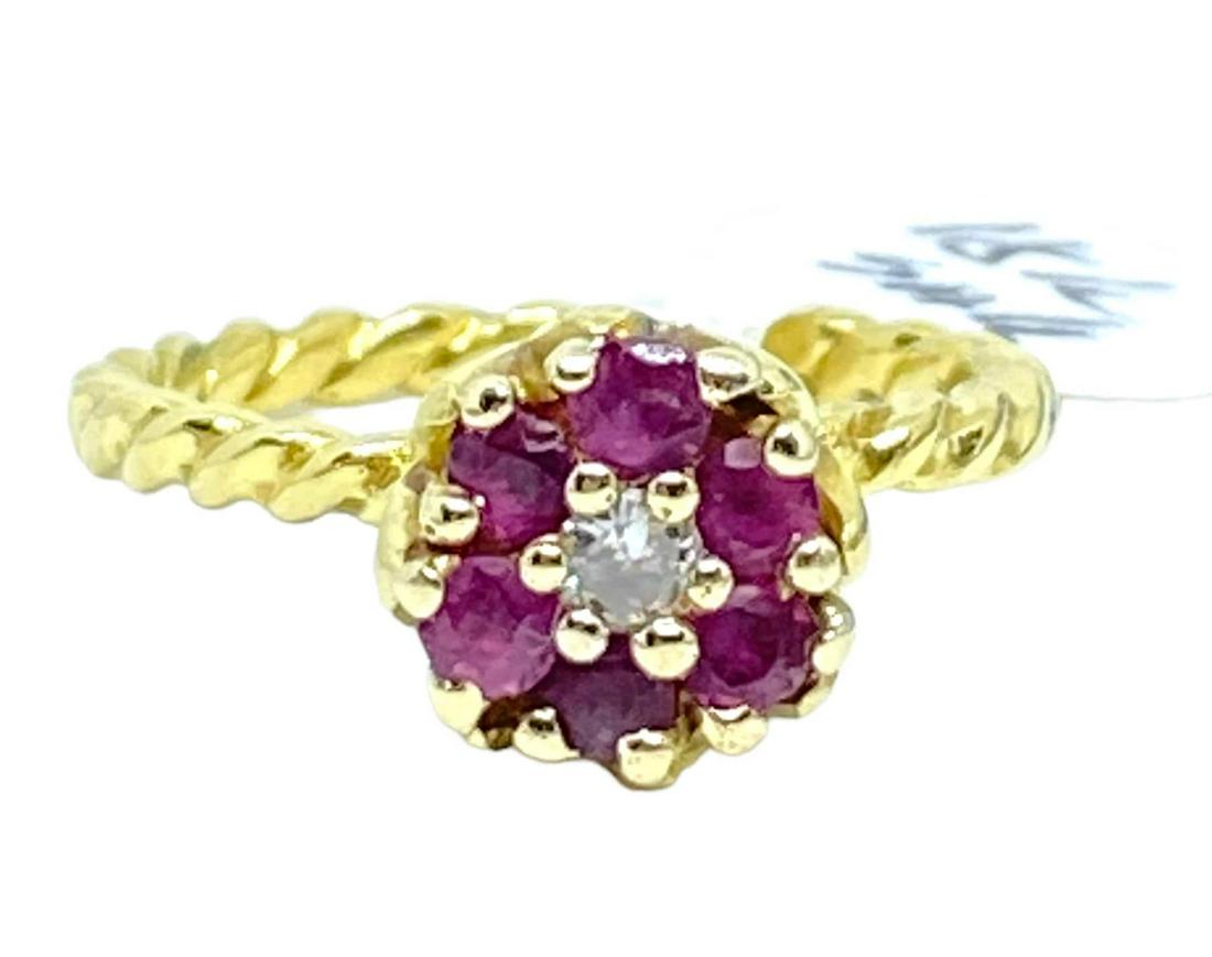 Vintage 18k gold ruby diamond tulip stacking ring (1 of 9)