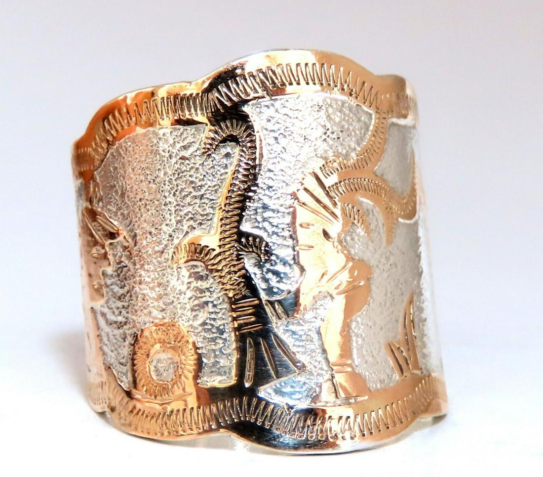 Sterling silver 14kt tribal wide band ring ethnic deco (1 of 6)