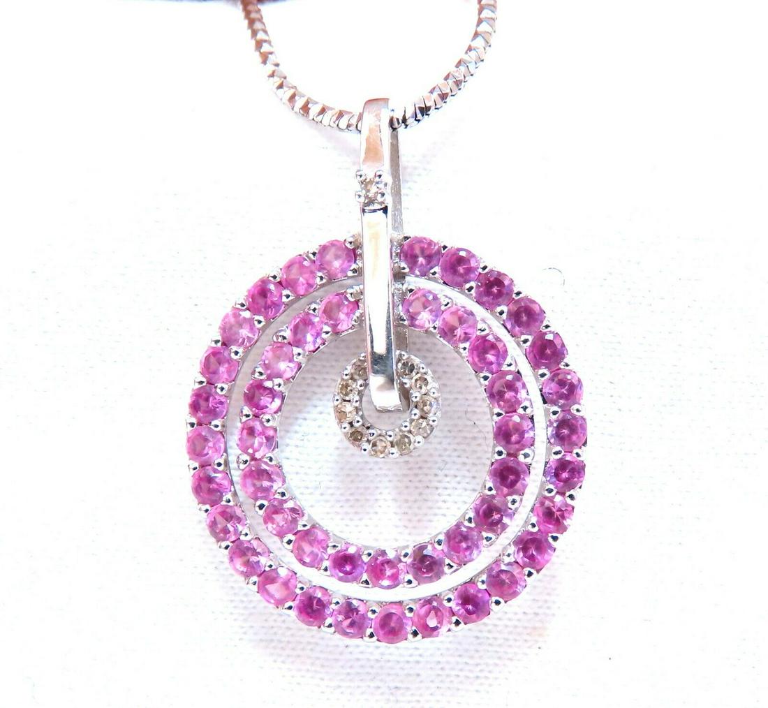 2.25 carat natural pink sapphire dangling circles modern pendant 14 karat gold (1 of 7)