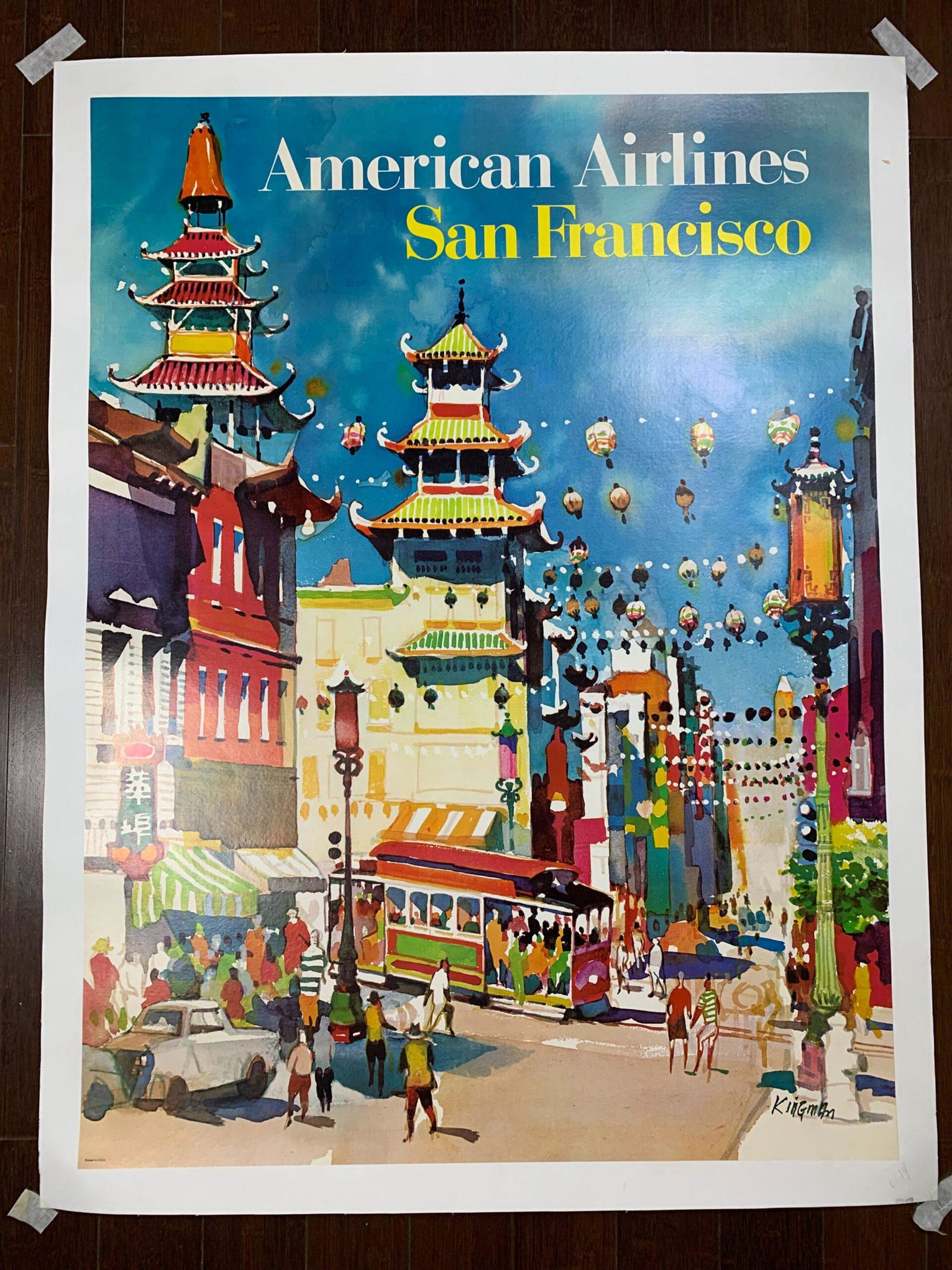 Travel American Airlines - San Francisco - Art By Dong Kingman (1970's) 30" X 40" US Advertising (1 of 6)