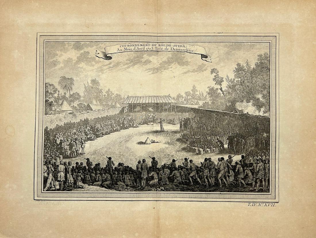 Antique Prints - Crowning of the King of Whydah - West Africa - Jacob van Schley: Title/Artist: Antique Prints - Crowning of the King of Whydah - West Africa - Jacob van Schley Date: 1723 Material: Paper Dimensions: 34 cm x 26 cm Description: Crowning of the King of Whydah, april 1