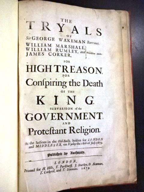 1679 Tryals Wakeman Benedictine Monks High Treason (1 of 3)