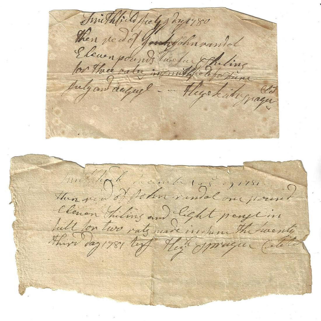 1780 Two Receipts Revolutionary War Captain (1 of 2)