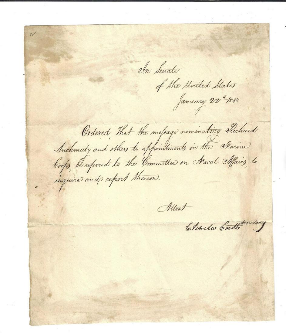 1818 Manuscript Order US Senate Marine Corp Appointment (1 of 1)
