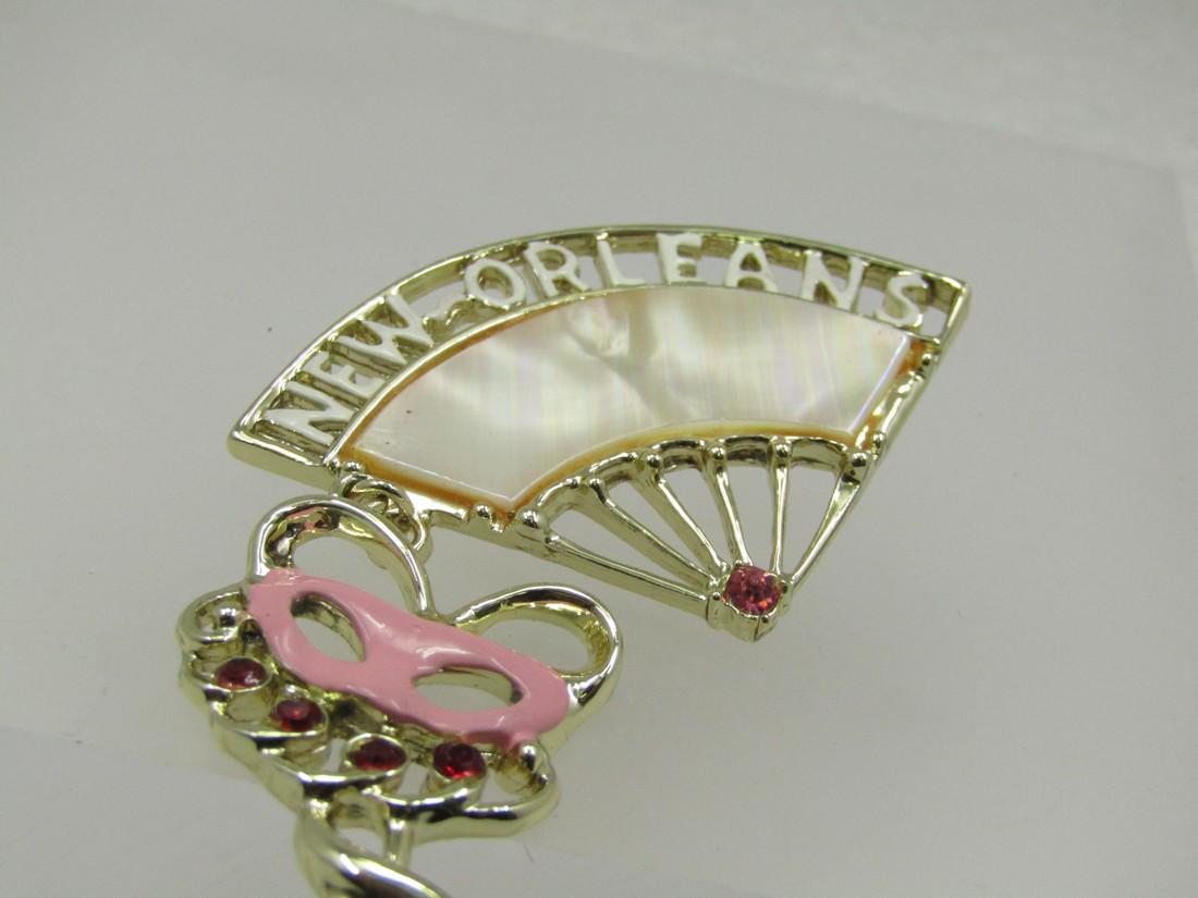 Vintage New Orleans Mardi Gras Fan Mask Brooch, 1950's-1960's (1 of 5)