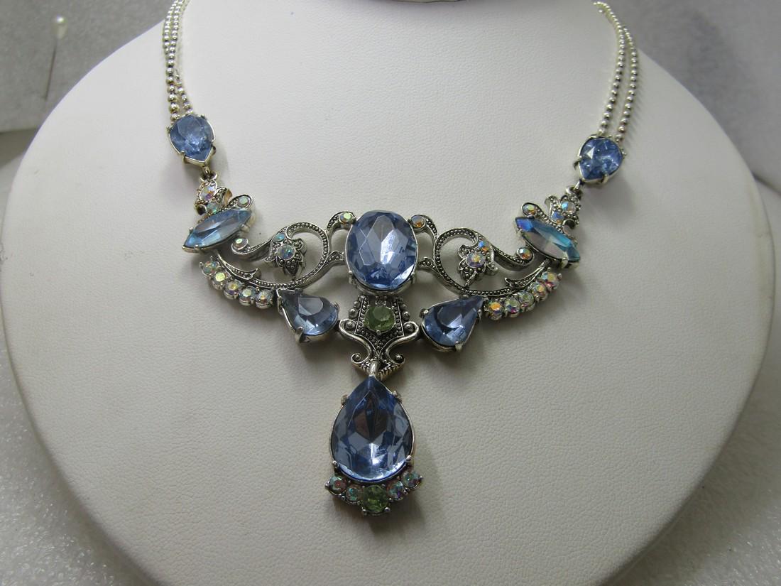 Vintage Blue  & Clear Rhinestone Drop Necklace, Avon, 18" (1 of 6)
