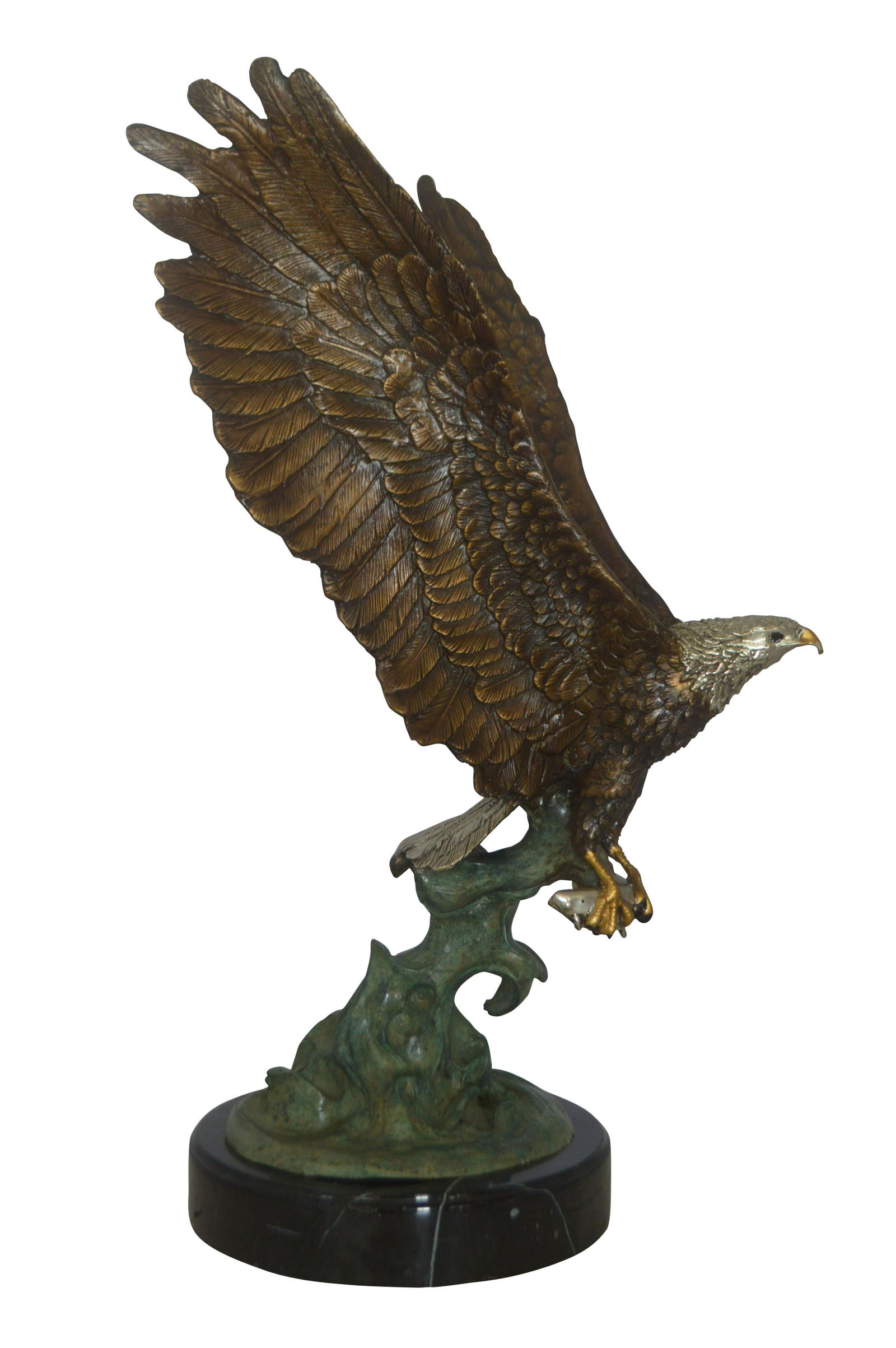 Eagle Catching His Prey from Water Bronze Statue - Size: 14"L x 13"W x 26"H. (1 of 11)