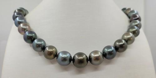 Large 11x14mm Round Bright Multi Tahitian Pearls - Necklace: Title: Large 11x14mm Round Bright Multi Tahitian Pearls - Necklace Description: A stunning multi-coloured necklace of Tahitian pearls, selected for their shimmering peacock, pistachio and aubergine an
