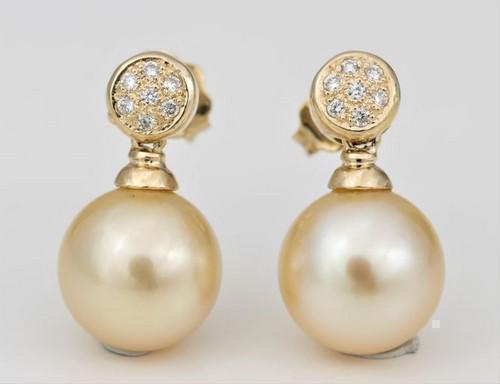 11x12mm Golden South Sea Pearls - 14 kt. Yellow gold - Earrings - 0.11 ct (1 of 7)