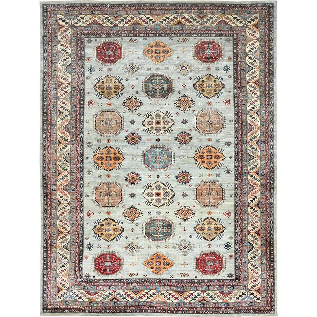 Silver Blue, Hand Knotted Afghan Super Kazak Pure Wool Oversized Rug (1 of 12)