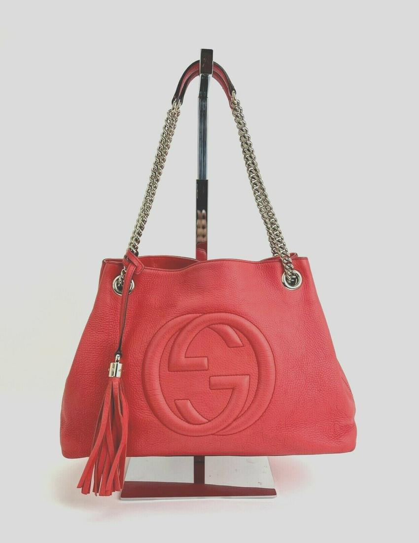 Gucci Bag Tabasco Red Medium Soho Pebbled Leather Chain Strap Shoulder Bag (1 of 12)