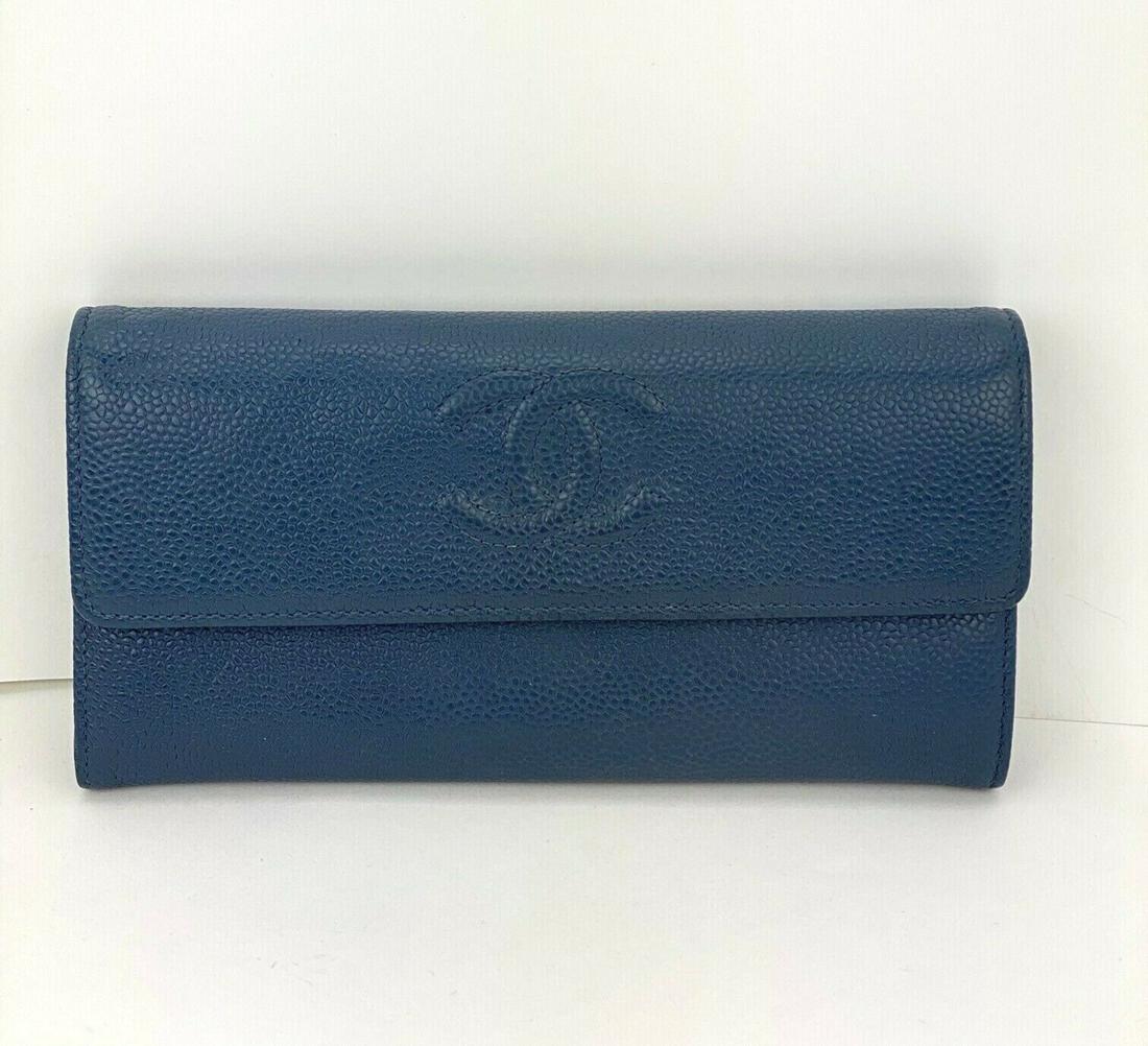 Chanel Wallet Timeless Gusset Flap CC Logo Long Leather Wallet Navy Blue B163 (1 of 12)