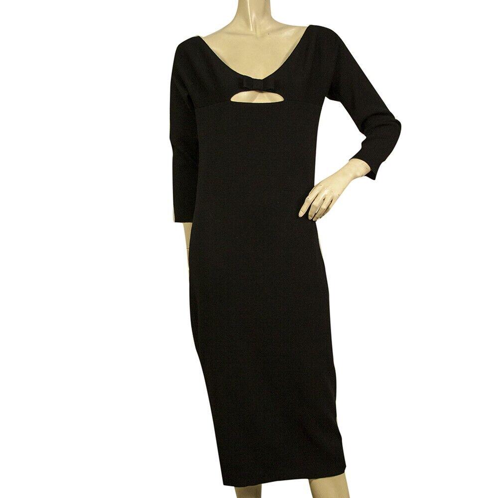 Valentino Black 3/4 Sleeve calf Length Bow Woolen Midi Dress size 50 (1 of 7)