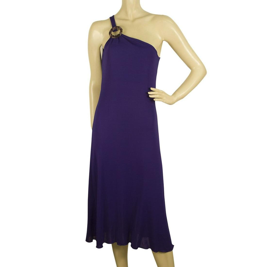 Angelo Marani Purple One Shoulder Round Beaded Broach Below Length Dress sz 42: Angelo Marani Purple One Shoulder Round Beaded Broach Below Length Dress sz 42 Angelo Marani presents this magnificent dress that has extremely impressive style!! It is a just below the knee length dr