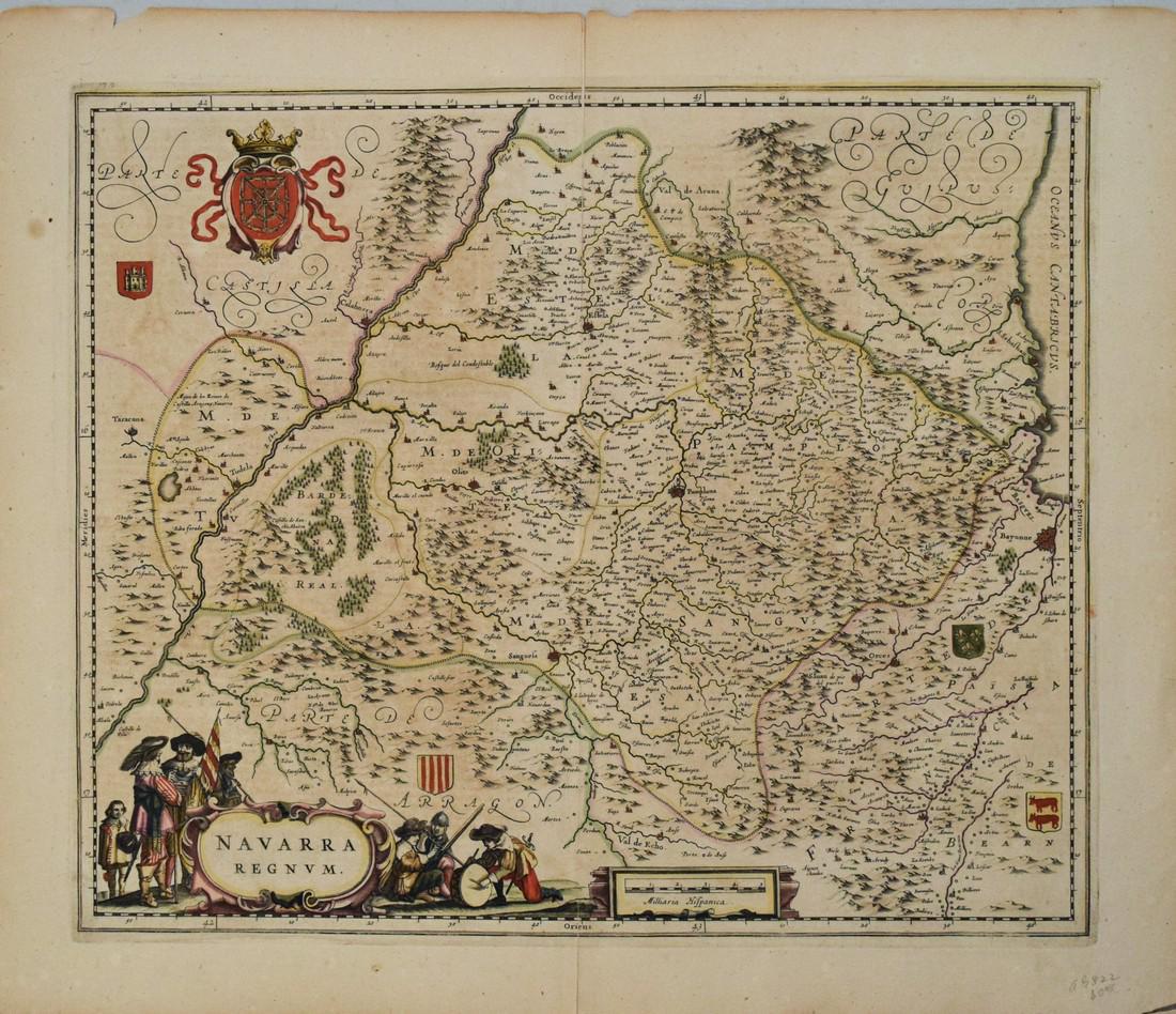 1638 Blaeu Map of Western Pyreneese Region -- Navarra Regnum (1 of 1)